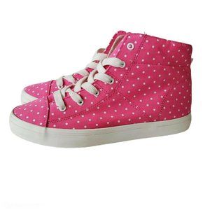 Lands End High Top Sneakers Girls 6 Lace Up Canvas Pink Polka Dot Barbie Kicks